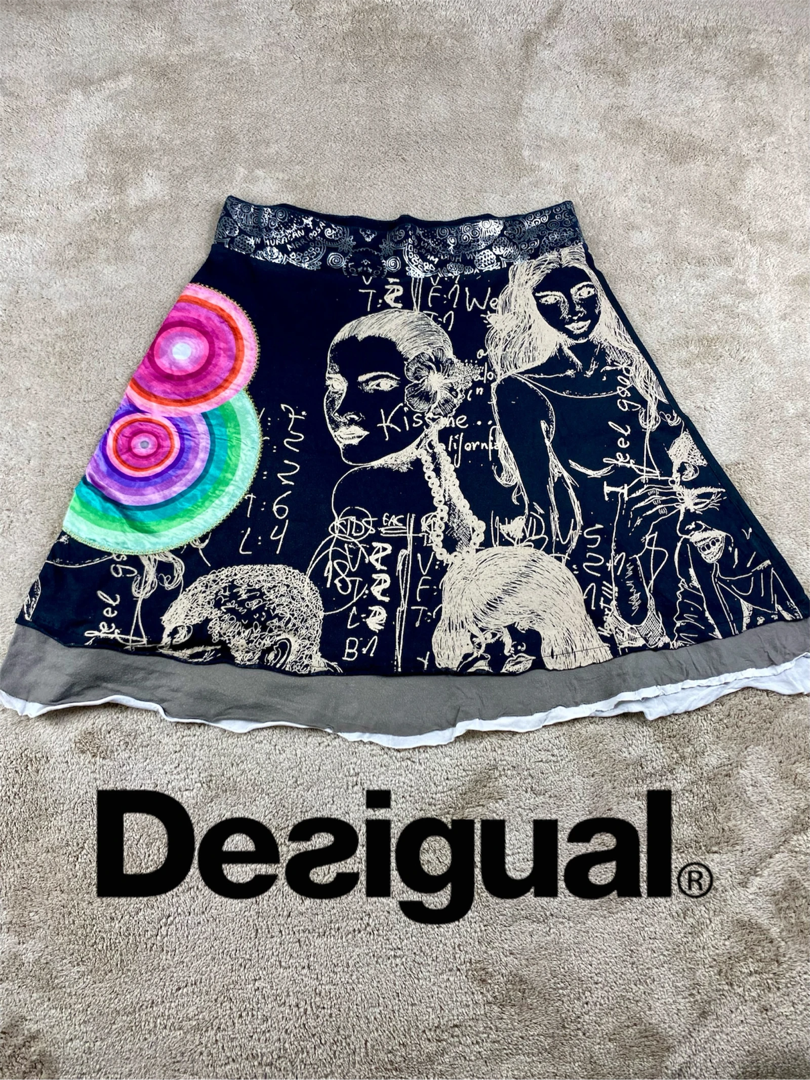 Desigual Falda Midi Estampado Artístico Boho Y2K Talla L
